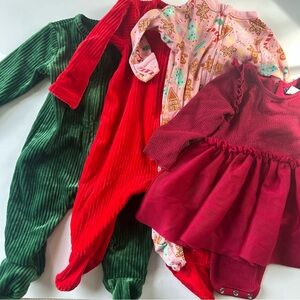 Bundle of Old Navy Baby Girl Christmas Dress and Pajamas 3-6 Months
